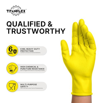 TitanFlex Heavy Duty Industrial Nitrile Gloves with Raised Diamond Texture, 6-mil, Latex Free (Dark Green/Yellow) - color: 05 Yellow (100ct), size: XX-Large