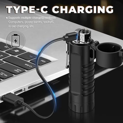 Lafagiet Electric Lighter, USB C Rechargeable, with LED Battery Display, Flashlight, 360° Flexible extendable Arc Lighters for Candle, Camping, Outdoor Adventure - color: F51-black