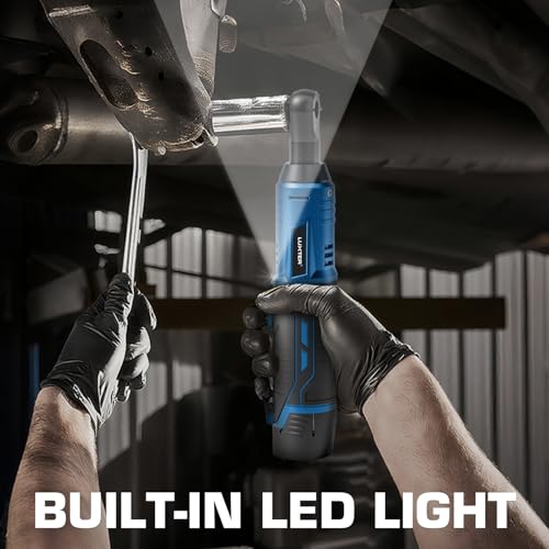 LUXTER Cordless Electric Ratchet Wrench Set, 3/8", 45Ft-lbs High Torque, 12V Compact Power Ratchet, with 2 Packs 2000mAh Lithium-Ion Battery, 10 Sockets & Extension Bar, Variable Speed Trigger