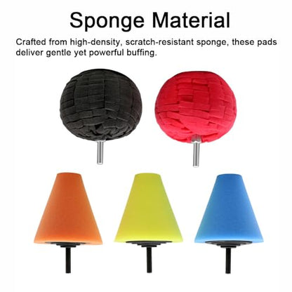 6PCS Polishing Cone, Car Wheel Hub Drill Buffing Polishing Kits, 2 Sponge Balls + 4 Sponge Cones, for Car Care, Chrome, Rims, Metal and Glass
