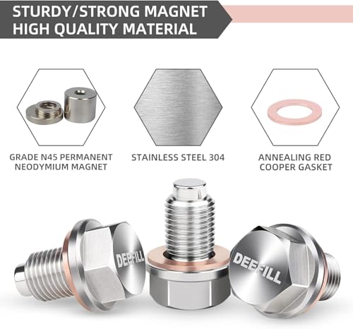 1/2"x20 Stainless Steel Magnetic Engine Oil Drain Plug Fit For Buick Chevrolet Chrysler Ford Dodge GMC Select Models - size: 1/2" x 20