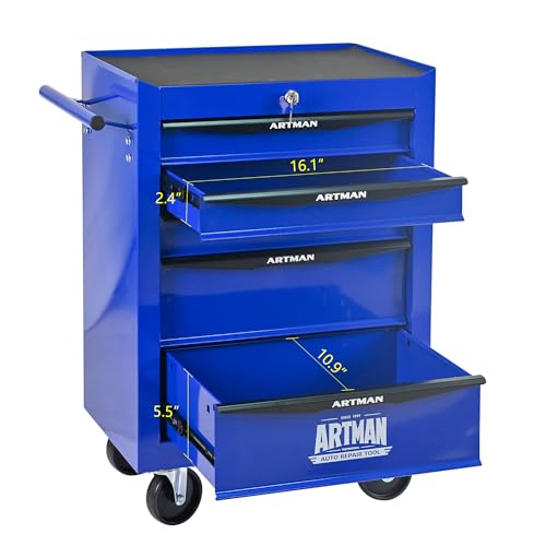 RYH 5 Drawers Rolling Tool Chest - 13" D x 20.9" W x 30.5" H Heavy Duty Mobile Tool Cart with Locking Wheels & Ball Bearing Drawers, Garage Tool Storage Cabinet (Blue, 5 Drawers) - color: Blue-black, size: 5 Drawers（30"H × 20"W × 13"D)