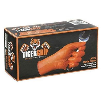 DENCO DISTRIBUTING, INC. Tiger Grip Nitrile Gloves - Hi Vis Orange - 7mil - Textured - Powder & Latex Free - Case of 10 Boxes - size: XL (Pack of 900)