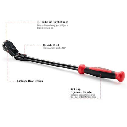 STARWORK TRUE MECHANIC™ 1/2" Drive 90 Tooth Dust-Proof Black Chrome Locking Flex Ratchet, 20" Length - size: 20" Length