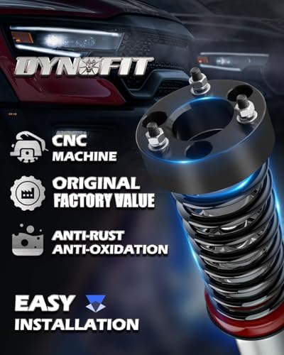 Dynofit 3 Inch Front Leveling Lift Kit, Strut Spacers Compatible with 2006-2026 Dodge Ram 1500 4WD, 2005-2007 & 2009-2011 Dodge Dakota, 2006-2009 Mitsubishi Raider | Set of 2 Black Lift Spacers - size: 3 inch Front + 0 inch Rear
