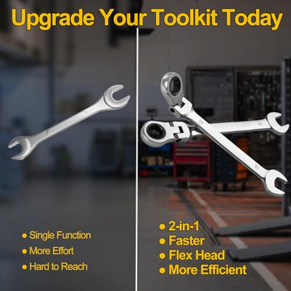 SmarketBuy Ratcheting Wrench Set 16 Pcs, Multifuctional Combination Ended Spanner Kit Metric 6-22MM Chrome Vanadium Steel Flex-Head Ratchet Wrenches with Carrying Bag