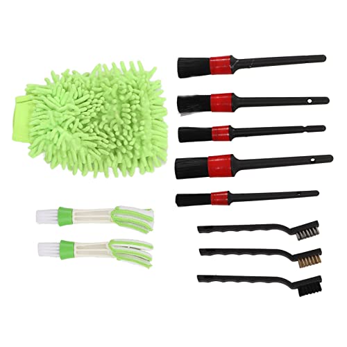 POCREATION 11PCS Car Detailing Brush Set Plastic Car Cleaning Brushes with Wire Tools and Cleaning Glove for Interior Exterior Wheel Air Vent Dashboard Care for Cars Motorcycles (Green) - color: Green
