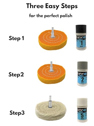 LINE10 Tools Metal Buffing Polishing Kit for Drill 4" Buffing Wheels, 3-Step Polishing Compound for Aluminum, Chrome, Stainless Steel Perfect for Auto Wheel, Rim, Trim, Jewelry, Golf Club Restoration