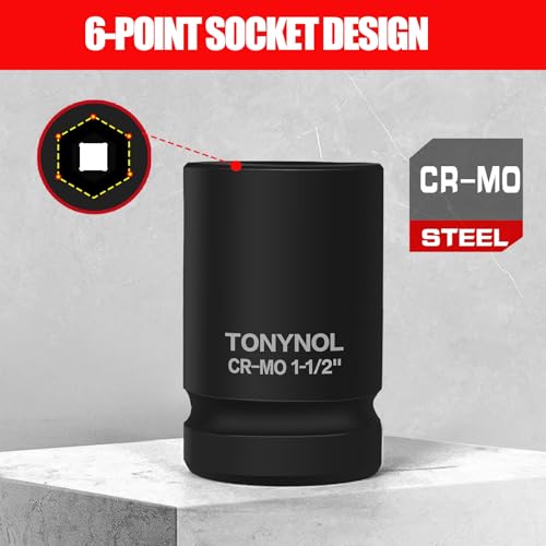 TONYNOL 3/4 Inch Drive Deep Impact Socket Set,6-Point,Sae Size(7/8“ to 1-1/2”),10 Pcs,Cr-Mo.Heavy Duty Impact Socket Set,With a Storage Case. - size: 3/4" Drive 10-Piece (7/8" to 1-1/2") Deep