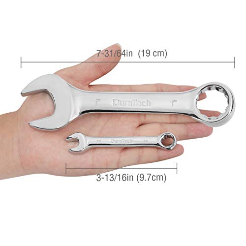 DURATECH Stubby Combination Wrench Set, SAE, 11-piece, 3/8'' to 1'', 12-Point, CR-V Steel, with Rolling Pouch - size: 11-Piece, SAE
