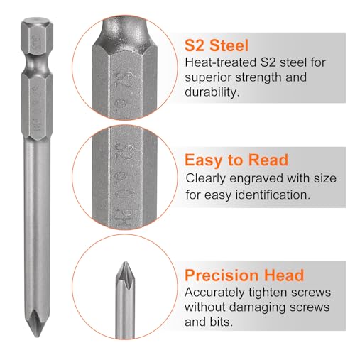 HARFINGTON 5pcs #1 Phillips Screwdriver Bit PH1 1/4" Hex Shank 3" (75mm) Long Magnetic S2 Steel Industrial Grade Screw Driver Bit Cross Head Electric Drill Bits 0.236" (6mm) Rod - size: PH1 x 75mm x 6mm