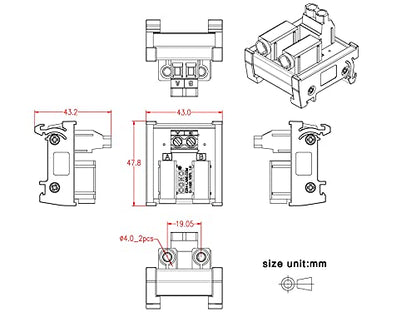 Banana Jack Breakout Board Module (1x2 Positions, DIN Rail Mount) - size: 1x2 Positions, style: DIN Rail Mount