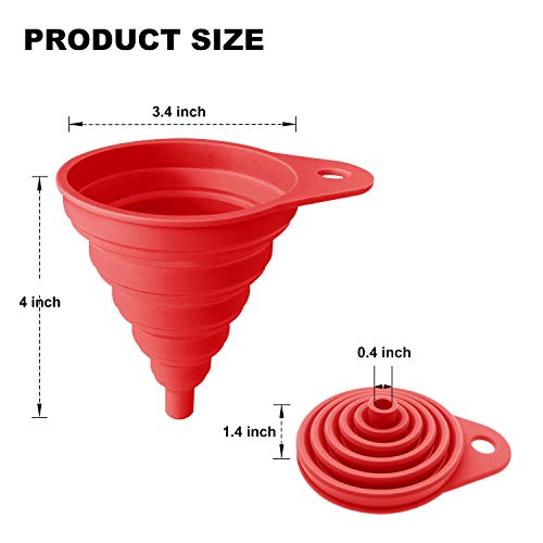 Funnels for Kitchen Use, Food Grade Silicone Collapsible Kitchen Funnel (Red) - color: 2-Red