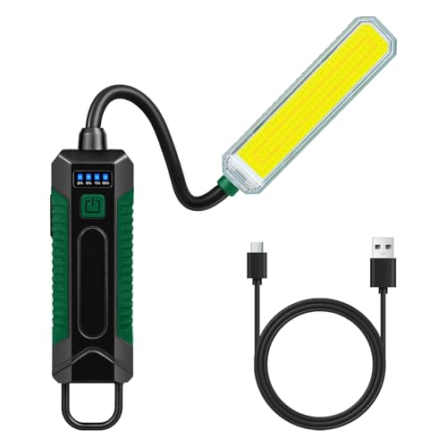 LED Work Light with 360° Flexible Gooseneck, Rechargeable 2000mAh Magnetic Mechanic Light, 5 Modes COB Inspection Lamp with Hook, USB-C Portable Flashlight for Auto Repair, Camping, Workshop