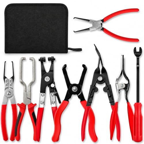 8Pcs Fuel Line Disconnect Tool Set, Automotive Electrical Disconnect Pliers Kit, Hose Clamp, Removal Pliers, Push Pin Tools, Relay Puller, Panel Clip Remover & Filter Caliper - color: 8Pcs