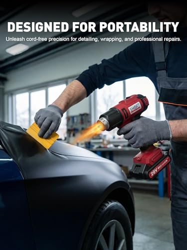 Cordless Heat Gun, Max 100 Minutes Run Time, Max 1022℉ (Battery Included) | Portable Heat Gun Kit for Vinyl Wrap, Resin, Crafting & Shrink Tubing | 5 Nozzles, Battery, and Battery Charger Included