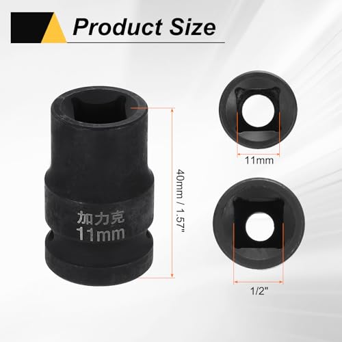 HARFINGTON 3pcs 4 Point Square Socket 1/2" Drive 11mm Metric Square Impact Socket CR-V Blackening Standard Wheel Sleeve Pneumatic Sleeve Tool for Auto Repair Mechanical Maintenance Home Use - size: 11mm