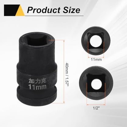 HARFINGTON 3pcs 4 Point Square Socket 1/2" Drive 11mm Metric Square Impact Socket CR-V Blackening Standard Wheel Sleeve Pneumatic Sleeve Tool for Auto Repair Mechanical Maintenance Home Use - size: 11mm