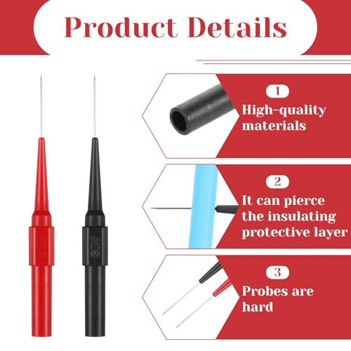4Pcs 0.7mm Test Probe Pins, Multimeter Probes Non-Destructive Insulation Wire Piercing Needle, Stainless Steel Back Probe Pins, Super Tip Multimeter Probes for Banana Socket Plug, Car Tester Probes
