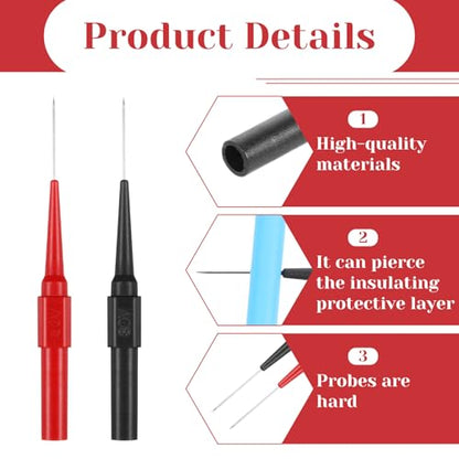 4Pcs 0.7mm Test Probe Pins, Multimeter Probes Non-Destructive Insulation Wire Piercing Needle, Stainless Steel Back Probe Pins, Super Tip Multimeter Probes for Banana Socket Plug, Car Tester Probes