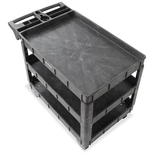 Dryser Utility Cart with Wheels, 46" x 25" Heavy Duty 550 lb. Capacity with Shelves - 3 Tier Rolling Cart with Two 5" Swivel Casters for Warehouse, Garage, Cleaning - size: 3 Shelves 2 Swivel 46x25