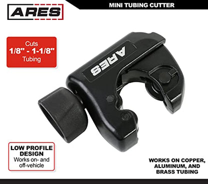ARES 18008 - Mini Pipe Cutter - Cuts 1/8-Inch to 1 1/8-Inch Copper, Aluminum and Brass Tubing - Lightweight Aluminum Body with Easy Grip Knob - Compact Size Suitable for On- and Off-Vehicle Use - size: 1/8-inch to 1 1/8-inch