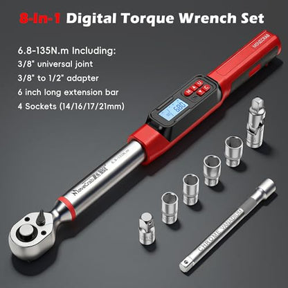 3/8" Drive Digital Angle Torque Wrench 5-99.6 Ft.lb (6.8-135 N.m), Angle Measurement 0.1° with LED Display & Buzzer, for DIY Auto Car Motorcycle Repair & Engineering - size: Angle 3/8" 6.8-135N.m/5-99.6Ft.lb