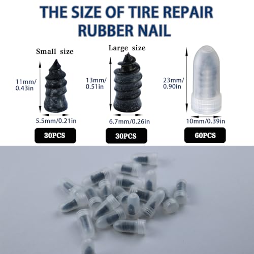 60 Pack Rubber Tire Repair Nails, Tubeless Vacuum Tire Puncture Repair Screws Emergency Self-Fix Tool Compatible with Car Motorcycle Jeep