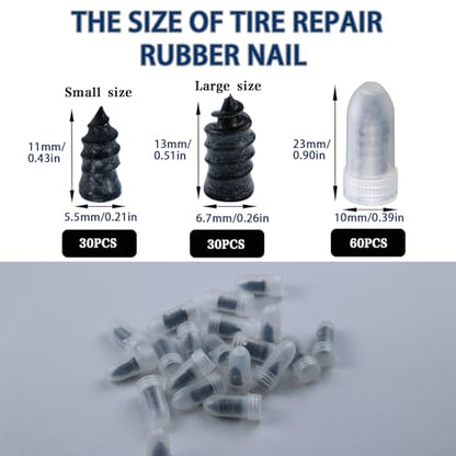 60 Pack Rubber Tire Repair Nails, Tubeless Vacuum Tire Puncture Repair Screws Emergency Self-Fix Tool Compatible with Car Motorcycle Jeep