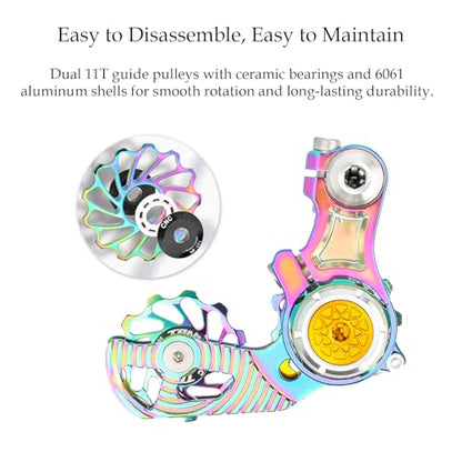 Single Speed Chain Tensioner Kit, CNC Aluminum Adjuster with 11T Pulley | Fits derailleur hanger frames for single speed conversions. 11T pulley with ceramic bearing for MTB, BMX & DJ bikes. - color: Blackish Purple