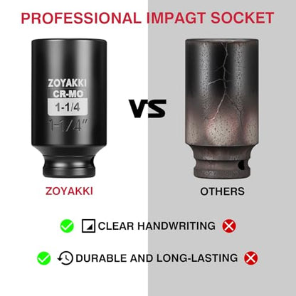 1/2" Drive 1-1/4" Deep 6 Pt CR-MO SAE Impact Socket for Axle Nuts - size: 1-1/4"in., style: 1/2" Drive Deep