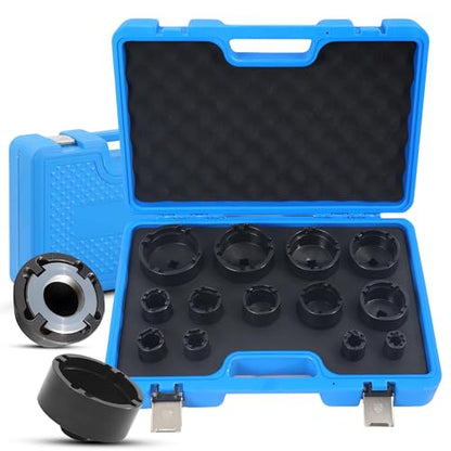 13PCS Heavy Duty Grooved Lock Nut Sockets with 1/2'' KM0-KM12 Spindle Nut Socket Kit with Internal Teeth for Removing & Installing Automotive Axle Lock Nuts Compatible with KM KML HM HML HMLL