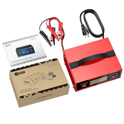 AUTOUTLET Upgraded 8 Volt Battery Charger for Golf Cart Automotive Battery Charger and Maintainer 0-14A with Cable Clamps for 6/8/12/14/16/24V Lead-Acid Batteries - color: Red