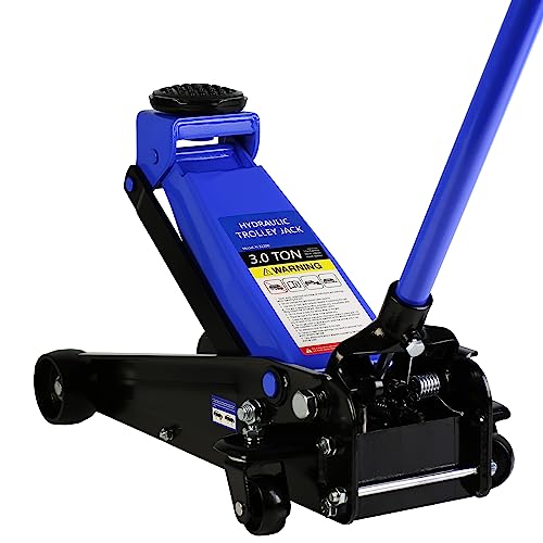 3 Ton Low Profile Floor Jack - Heavy Duty Steel Racing Floor Jack with Single Piston Quick Lift Pump Professional Hydraulic Trolley Floor Jack with Storage Bag Lifting Range 5.1"-20", Blue - color: Blue, size: 3 Ton Single Pump 5.1"-20"
