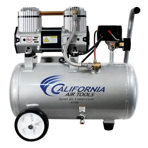 California Air Tools CAT-4710W 1.0 HP Quiet and Oil-Free Air Compressor with Wheels, 4.7 Gallon Steel Tank, 75 dBA Noise Level, Lightweight - style: 4.7 Gallon Steel, Wheels