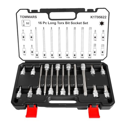 TOMMARS 16-Piece 3/8" Drive Conventional Torx Socket Set | T10, T15, T20, T25, T30, T40, T50, and T55, Long Torx Bit Socket Set ,S2 Alloy Steel - style: Torx Bit Socket