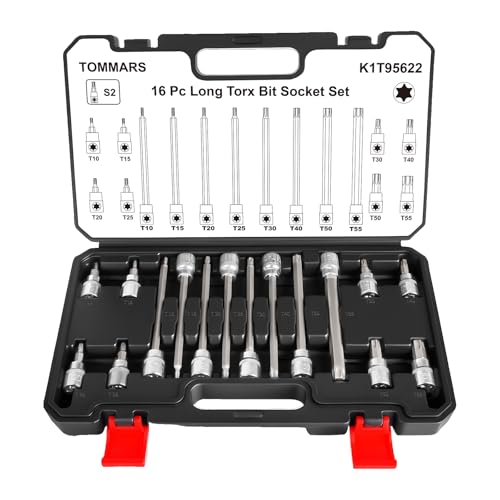 TOMMARS 16-Piece 3/8" Drive Conventional Torx Socket Set | T10, T15, T20, T25, T30, T40, T50, and T55, Long Torx Bit Socket Set ,S2 Alloy Steel - style: Torx Bit Socket
