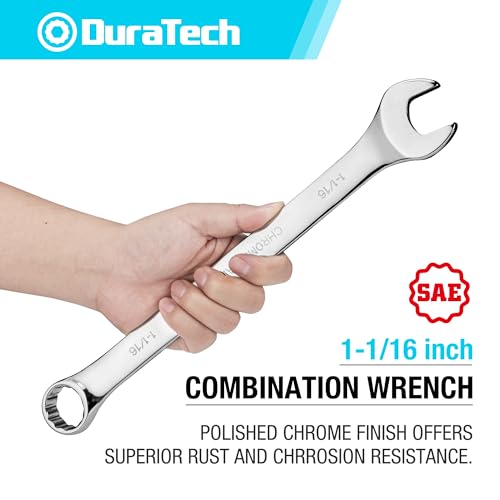 DURATECH 1-1/16" Combination Wrench, SAE | CR-V Constructed, Mirror Polish, 12-Point, 15-Degree Offset - size: 1-1/16"