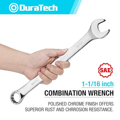 DURATECH 1-1/16" Combination Wrench, SAE | CR-V Constructed, Mirror Polish, 12-Point, 15-Degree Offset - size: 1-1/16"