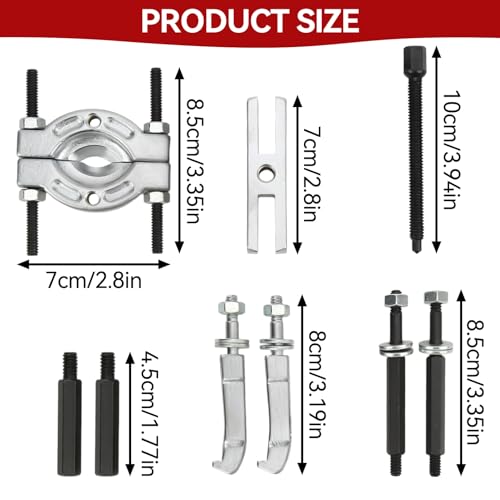 Bearing Separator and Puller Set, 9 Pieces Portable Bearing Puller Kit Heavy Duty Bearings Splitter Tool Kit with Red Case