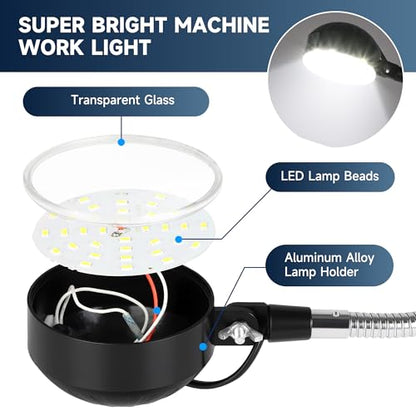 Magnetic Work Light, 2000 Lumens LED Mechanic Light | Strong Magnet Base, 12-inch Flexible Gooseneck, For Workbench, Wood Lathe, Sewing Machine, Grill