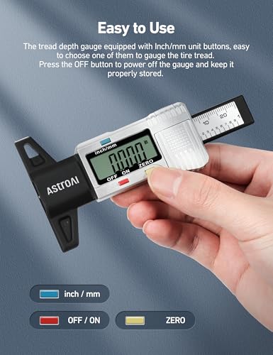 AstroAI Tire Tread Depth Gauge, LCD Digital Tire Tread Depth Gauge Tool with Inch and Millimeter Conversion of 0-1 in for Car Truck SUV Motorcycle Bus