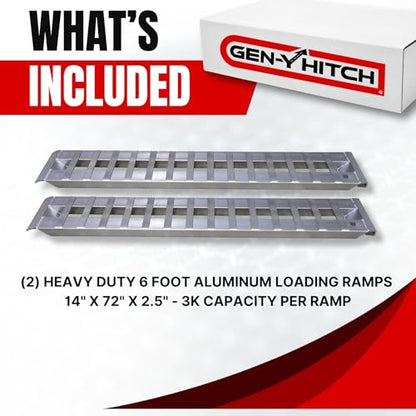 GEN-Y Hitch Heavy Duty Aluminum Loading Ramps - Set of 2, 6 Foot Long x 14 Inches Wide, 6000 lbs Capacity, Hybrid Hook and Plate Ends, Serrated Cross Rungs for Maximum Traction - size: 6'