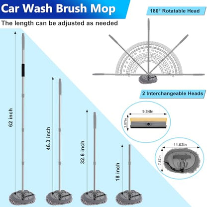 THINKWORK Car Wash Kit, 62'' Car Washing Brush with Long Handle, Extendable Car Wash Brush Mop with 2-in-1 Windshield Squeegee and 9Pcs Detailing Brushes, Gray Car Detailing Kit Gift for Men - size: 25 Count (Pack of 1)