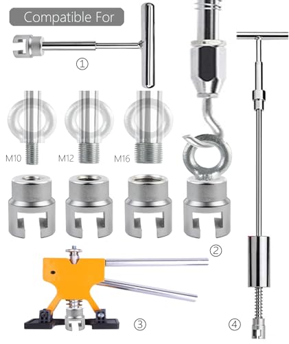 Slide Hammer Dent Puller, Dent Repair Puller Head Kit M10 PDR | Heavy-Duty Steel, For Car & Motorcycle Dents, Straight-Groove Dents Removal, No Plastic Bumpers Or Large Dents, PDR Tools - size: M10
