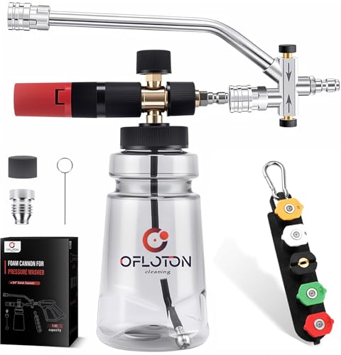 Foam Cannon for Pressure Washer, with Foam Cannon Dual Connector, Double Tip Attachment for Pressure Washer Soap Cannon, 5 Power Washer Nozzle Tips, 1/4” Quick Connect, 4000 PSI Foam Sprayer - color: Red FoamCannon with Dual Connector