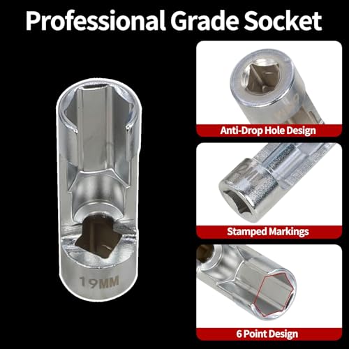 DPTOOL 14pcs Diesel Injector Fuel Line Socket Set Metric 8-22mm Flare Nut Socket Set 3/8" 1/2" Drive 5-Point Avoid Wire Nut Sockets for Wired Temperature Sensor, Thermo Switch, etc