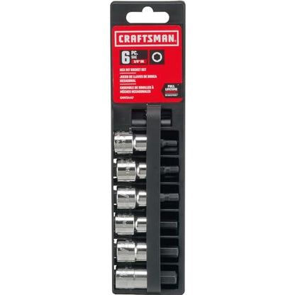 CRAFTSMAN Hex Bit Socket Set, 3/8" Drive, SAE, 6-Piece (CMMT34447) - size: 6PC in, style: 6PC Hex SAE