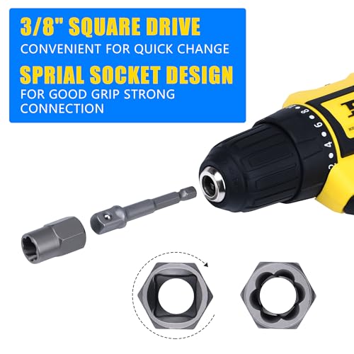 Impact Bolt & Nut Remover Set, 18 Pieces Bolt Extractor Tool Set, Stripped Lug Nut Remover, Extraction Socket Set for Removing Damaged, Frozen, Rusted, Rounded-Off Bolts, Nuts & Screws