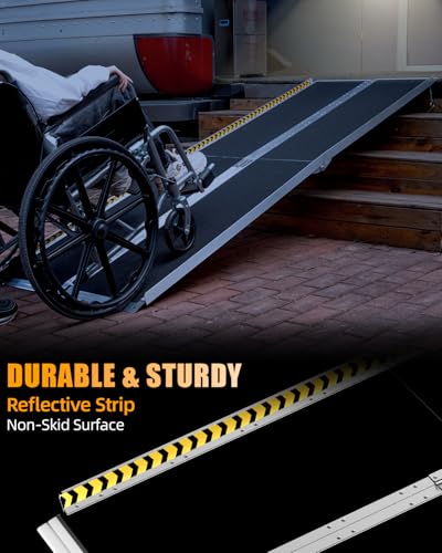 VNN Portable Wheelchair Ramp 7FT, Seamless Non-Slip Aluminum Ramps for Wheelchairs for Home, Handicap Wheelchair Ramps for Home Steps, Aluminum Loading Dock Plates, Doorways, Black - size: 7FT (Usable height 7-21 inch)